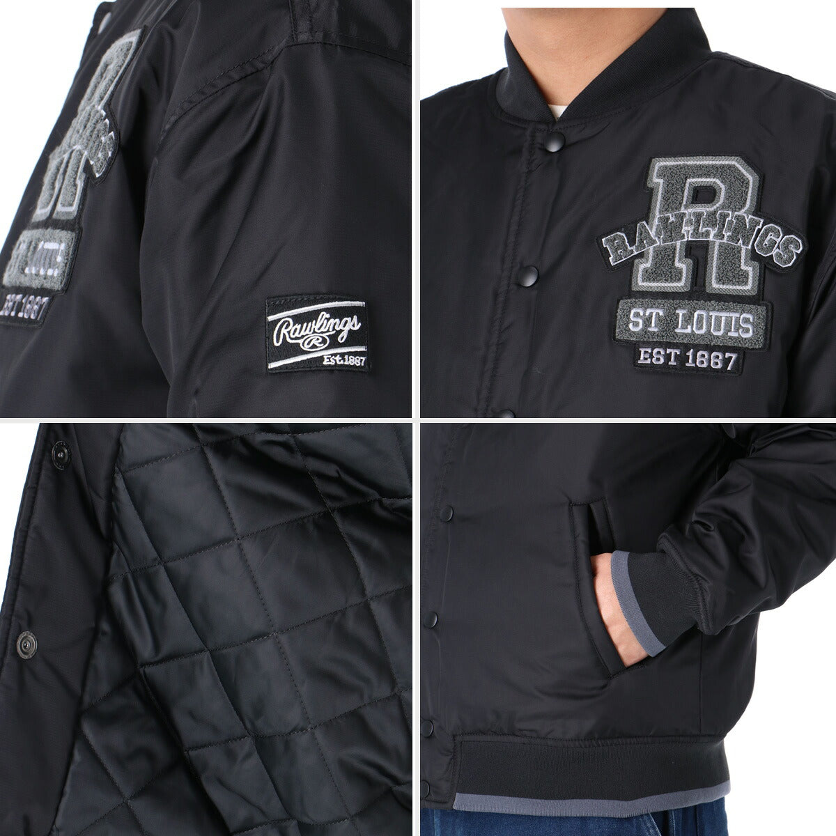 ローリングス スタジャン メンズ ブランド Rawlings 黒 保温 バーシティジャケット ボンバージャケット AOS16F10 ブラック ブラウン カーキグリーン ネイビー 新作 大きいサイズ 有 スポーツウェア