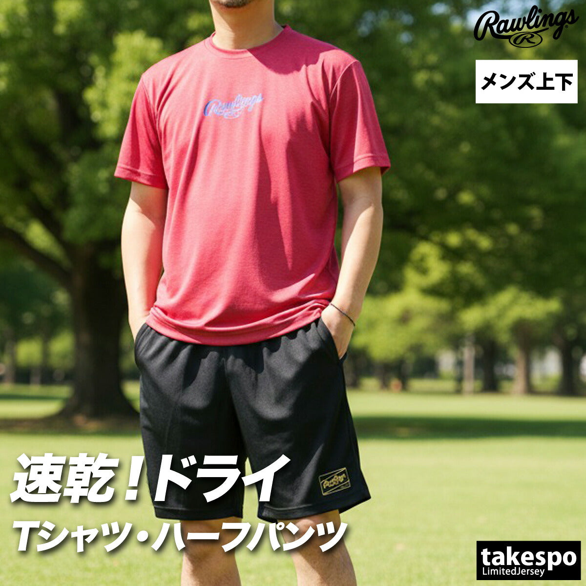 ローリングス Tシャツ ハーフパンツ 上下 メンズ ブラック ネイビー ピンク グリーン AST16S02