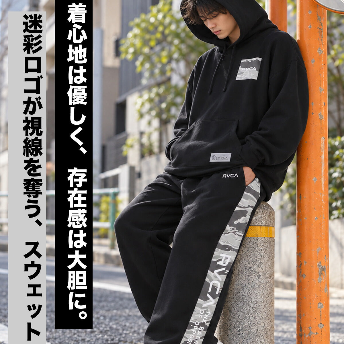ルーカ BALANCE BOX PATCH スウェット 上下 セットアップ メンズ ブランド RVCA フード付き フーディ 長袖 バックプリント グラフィック 白 黒 スエット UVカット BG042002 ブラック グレー ホワイト
