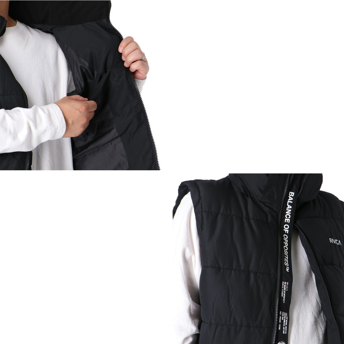ルーカ メンズ ブランド RVCA ベスト フード付き フーディ フルジップ 中綿入り 黒 軽量 保温 BG042751 ブラック カーキグリーン グレー 新作 大きいサイズ 有 スポーツウェア トレーニングウェア スポーツ