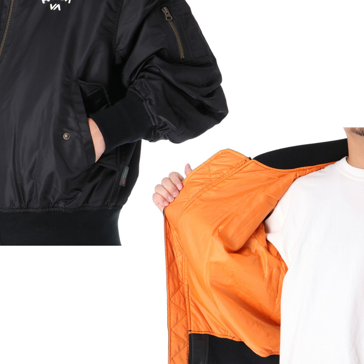 ルーカ メンズ ブランド RVCA MA-1 ボンバージャケット 中綿入り フルジップ バックプリント 黒 保温 BG042757 ブラック 大きいサイズ 有 スポーツウェア トレーニングウェア スポーツ おしゃれ