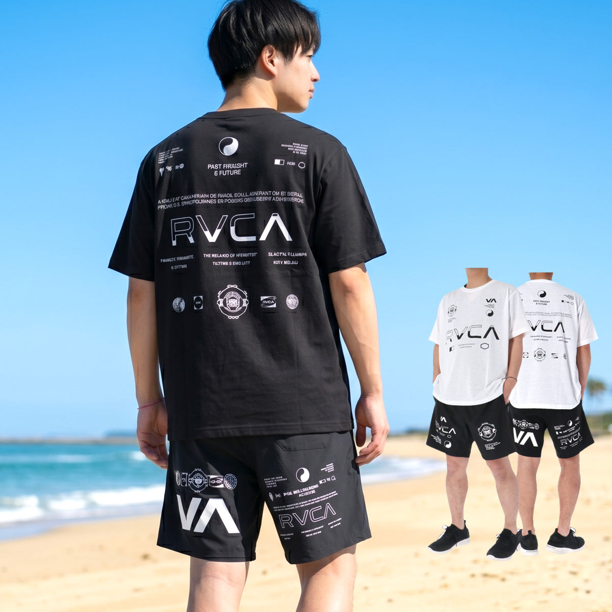 ルーカ Tシャツ ハーフパンツ 上下 セットアップ メンズ ブランド RVCA 半袖 速乾 バックプリント付き 黒 白 BG04A222 ブラック ホワイト 上下セット 大きいサイズ 有 プラクティスシャツ プラシャツ