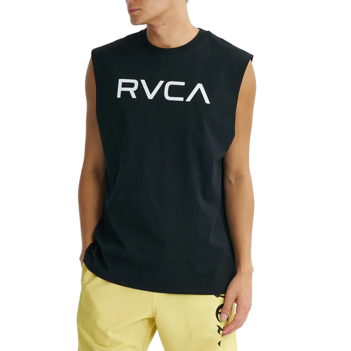 ルーカ タンクトップ メンズ ブランド RVCA 吸汗 速乾 吸水 ドライ UVカット 耐塩素 ノースリーブ バックプリント付き 黒 ストレッチ 水陸両用 BG04A860 ブラック 大きいサイズ 有 スポーツウェア