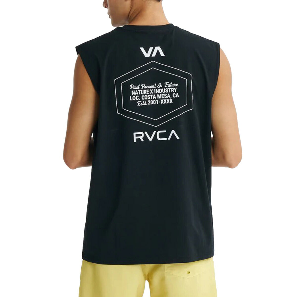 ルーカ タンクトップ メンズ ブランド RVCA 吸汗 速乾 吸水 ドライ UVカット 耐塩素 ノースリーブ バックプリント付き 黒 ストレッチ 水陸両用 BG04A860 ブラック 大きいサイズ 有 スポーツウェア