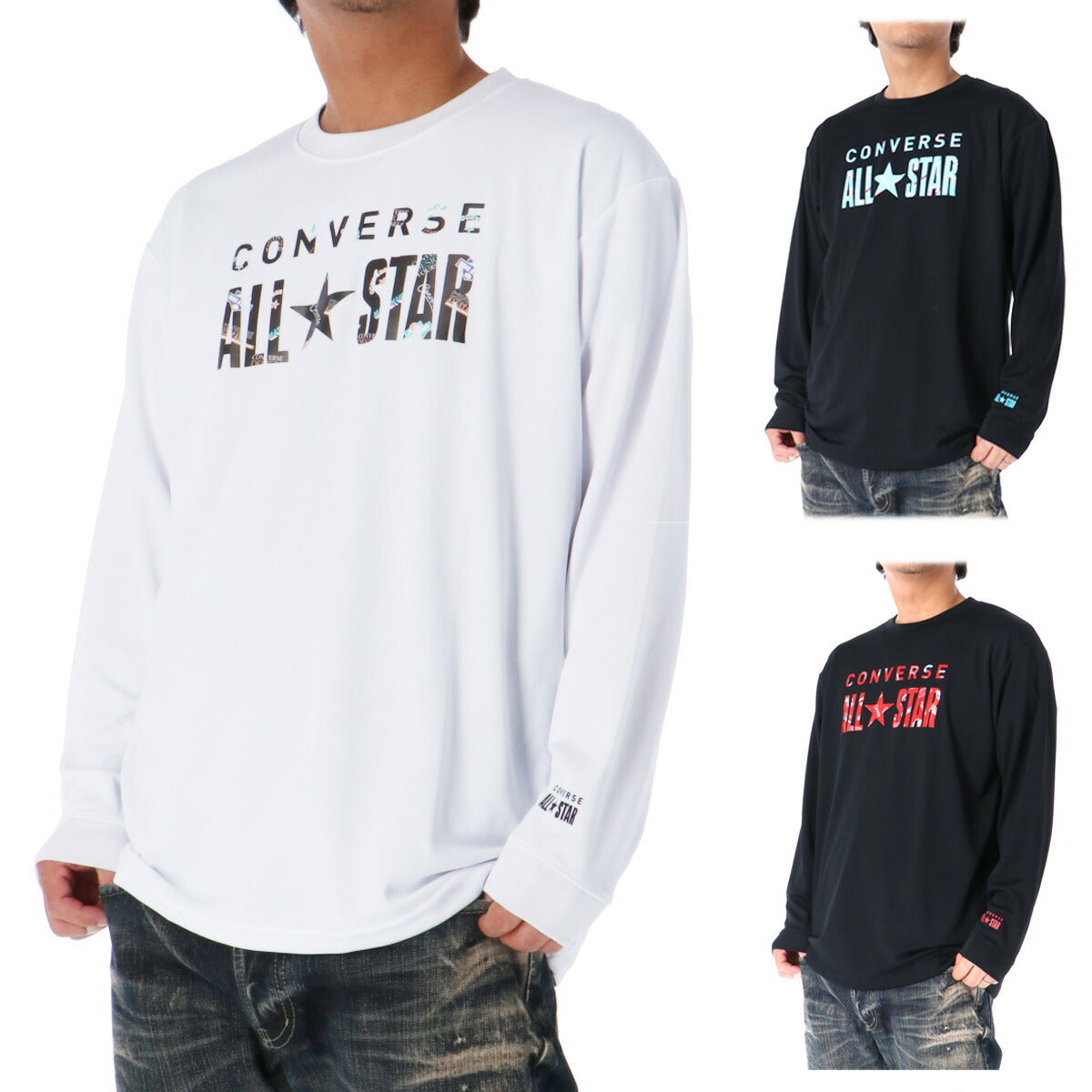 コンバース Tシャツ メンズ プリントロングスリーブシャツ ホワイト ブラック CB242360L