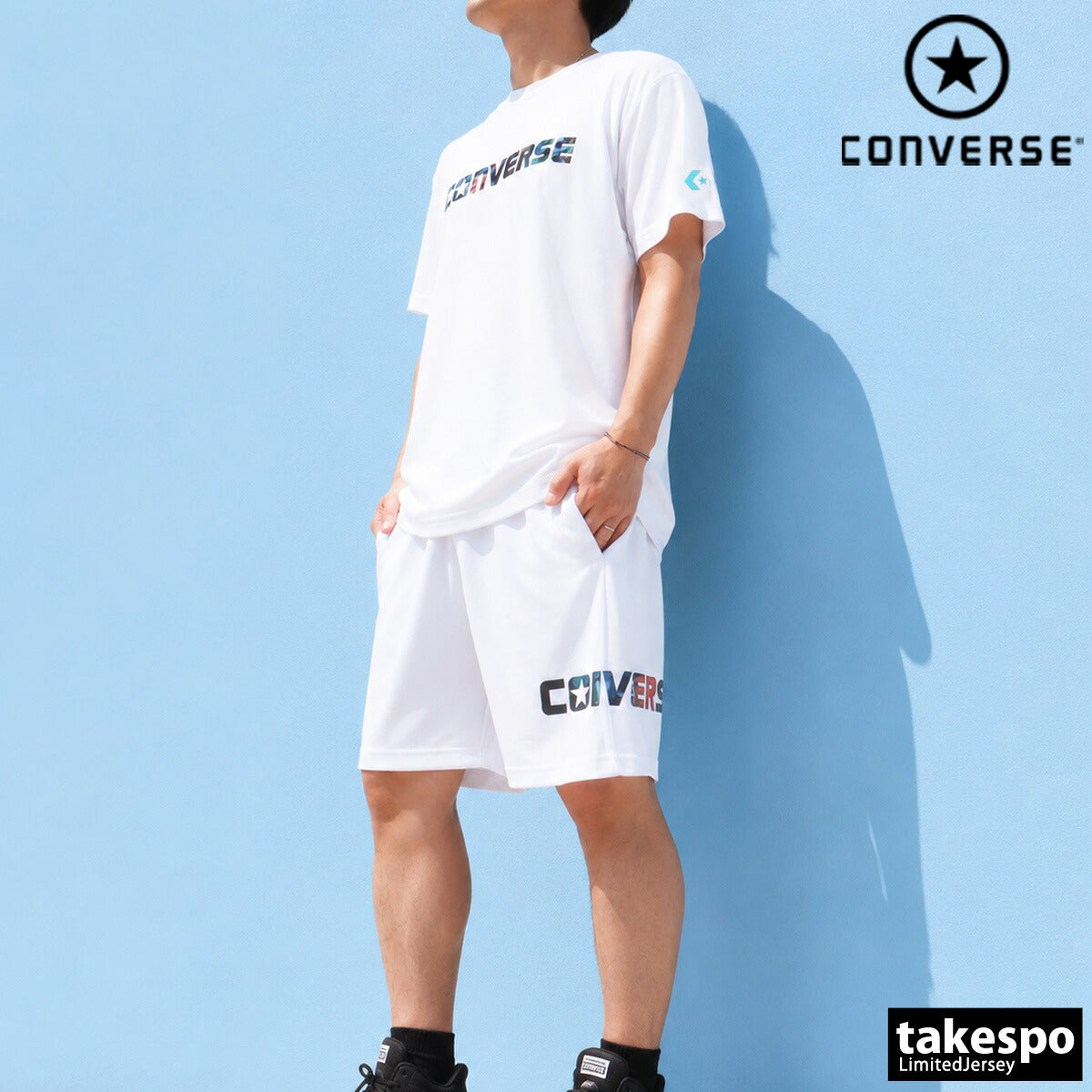 コンバース Tシャツ ハーフパンツ 上下 メンズ 5S ホワイト ブラック ネイビー CB251361