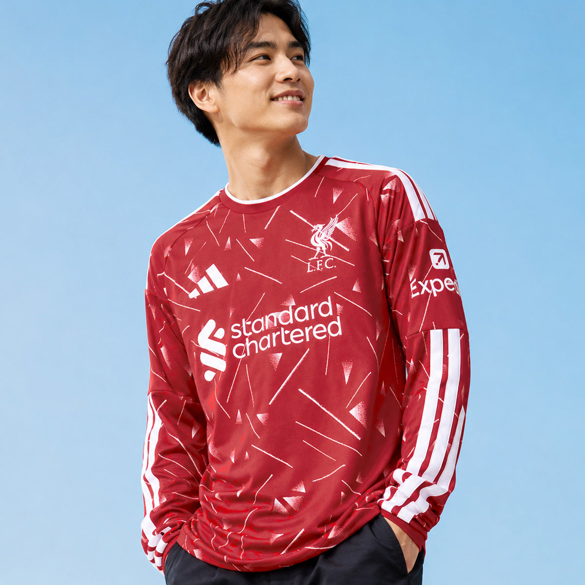 アディダス リバプールFC ホーム レプリカユニフォーム メンズ ブランド adidas 長袖 吸汗 速乾 吸水 ドライ 3ストライプス スリーストライプス CU353 レッド 大きいサイズ 有 スポーツウェア トレーニングウェア