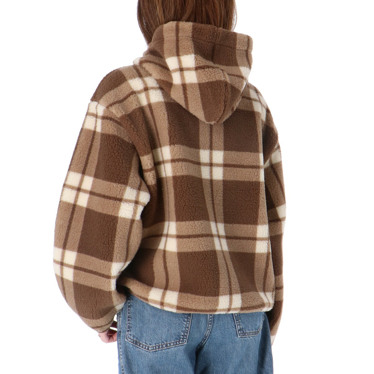 チャンピオン ボアジャケット レディース CHECK ZIP HOODED ホワイト ネイビー ブラウン CWC603