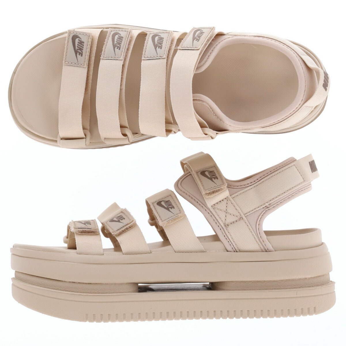 ナイキ アイコン クラシック シューズ レディース ブランド スポーツサンダル シャワーサンダル 靴 くつ スポサン 夏 NIKE 厚底 カジュアル マジックテープ ベルクロ プラットフォーム ストラップ DH0223102 あす楽 薄茶色 ベージュ 新作 ウィメンズ かわいい 大きいサイズ 有 スポーツ おしゃれ - 【公式】限定ジャージのタケスポ（Limited jersey takespo）