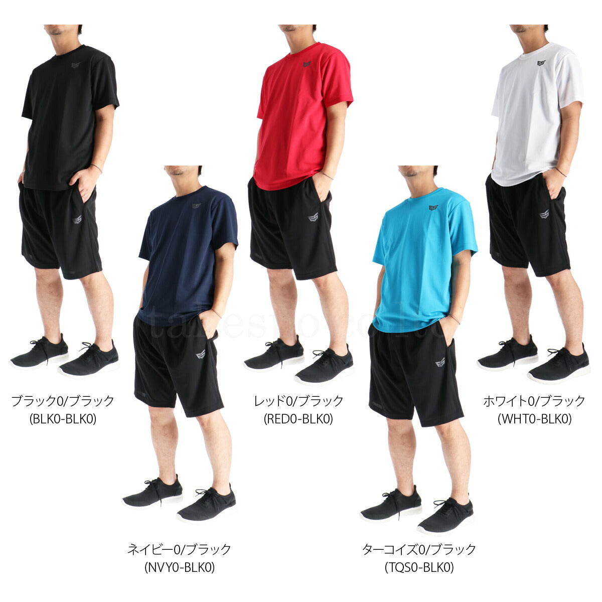 エスラッド Tシャツ ハーフパンツ 上下 メンズ ドライ WING DRY ブラック ネイビー レッド ブルー ホワイト ESM550