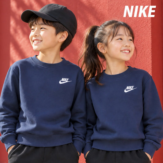 ナイキ トレーナー スウェット クラブ フリース スウェットシャツ ジュニア ブランド クルーネック スエット NIKE 裏起毛 綿混 ワンポイント FD3006 410 紺 ネイビー 男 女の子 キッズ 