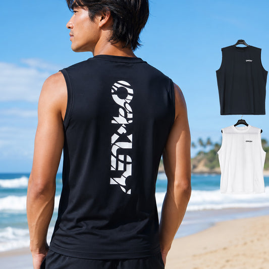 オークリー ラッシュガード メンズ ブランド OAKLEY ノースリーブ タンクトップ 水陸両用 黒 白 バックプリント付き FOA409102 ブラック ホワイト 新作 大きいサイズ 有 スポーツウェア