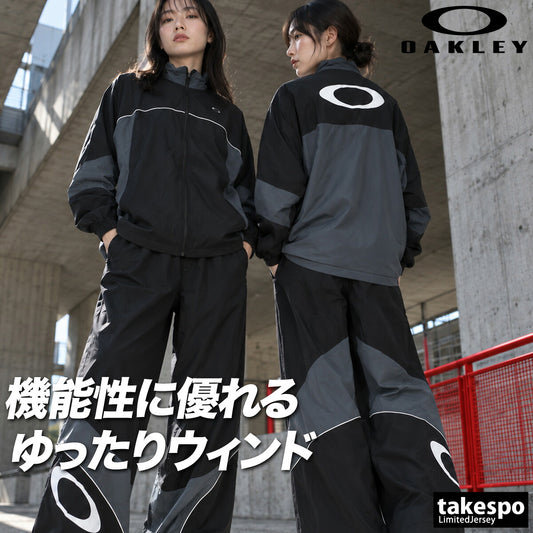 オークリー ウインドブレーカー 上下 セットアップ レディース ブランド OAKLEY バックプリント フード付き フーディ 黒 はっ水 撥水 保温 防風 UVカット 軽量 FOA500960 ブラック 上下セット かわいい