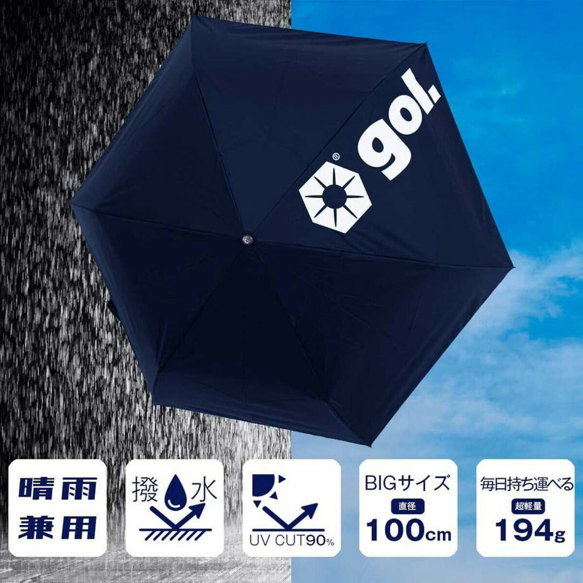 ゴル 傘 メンズ レディース 晴雨兼用 UV 遮光 折りたたみ傘 ブラック ネイビー G386748