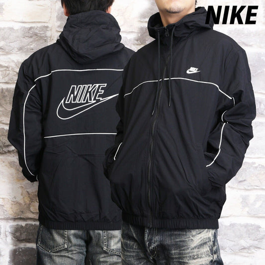 ナイキ クラブ ウインドジャケット メンズ ブランド NIKE フード付き フーディ バックプリント付き 裏メッシュ 裏地付き フルジップ HJ2013 010 黒 ブラック 新作 ウーブン woven 大きいサイズ 有 スポーツウェア トレーニングウェア スポーツ おしゃれ - 【公式】限定ジャージのタケスポ（Limited jersey takespo）