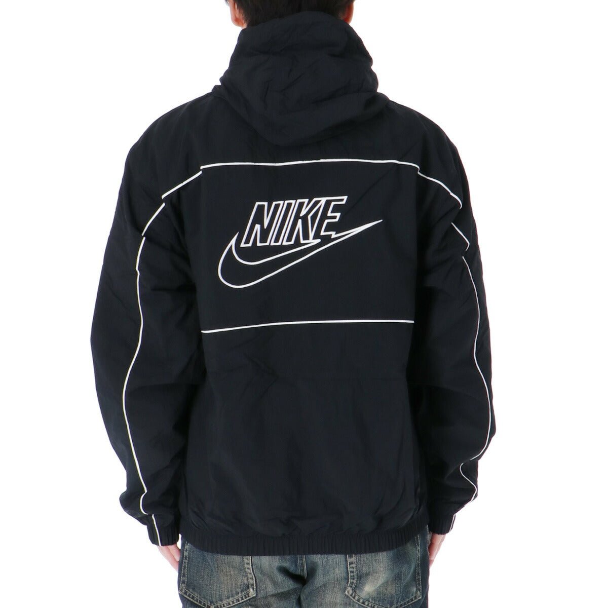 ナイキ クラブ ウインドジャケット メンズ ブランド NIKE フード付き フーディ バックプリント付き 裏メッシュ 裏地付き フルジップ HJ2013 010 黒 ブラック 新作 ウーブン woven 大きいサイズ 有 スポーツウェア トレーニングウェア スポーツ おしゃれ - 【公式】限定ジャージのタケスポ（Limited jersey takespo）