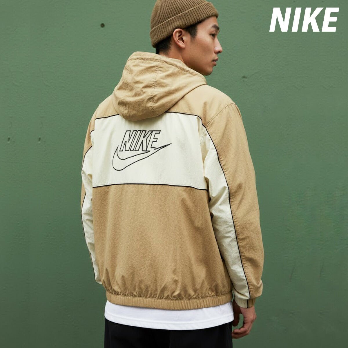 ナイキ クラブ ウインドジャケット メンズ ブランド NIKE フード付き フーディ バックプリント付き 裏メッシュ 裏地付き フルジップ HJ2013 298 薄茶色 ベージュ 新作 ウーブン woven 大きいサイズ 有 スポーツウェア トレーニングウェア スポーツ おしゃれ - 【公式】限定ジャージのタケスポ（Limited jersey takespo）