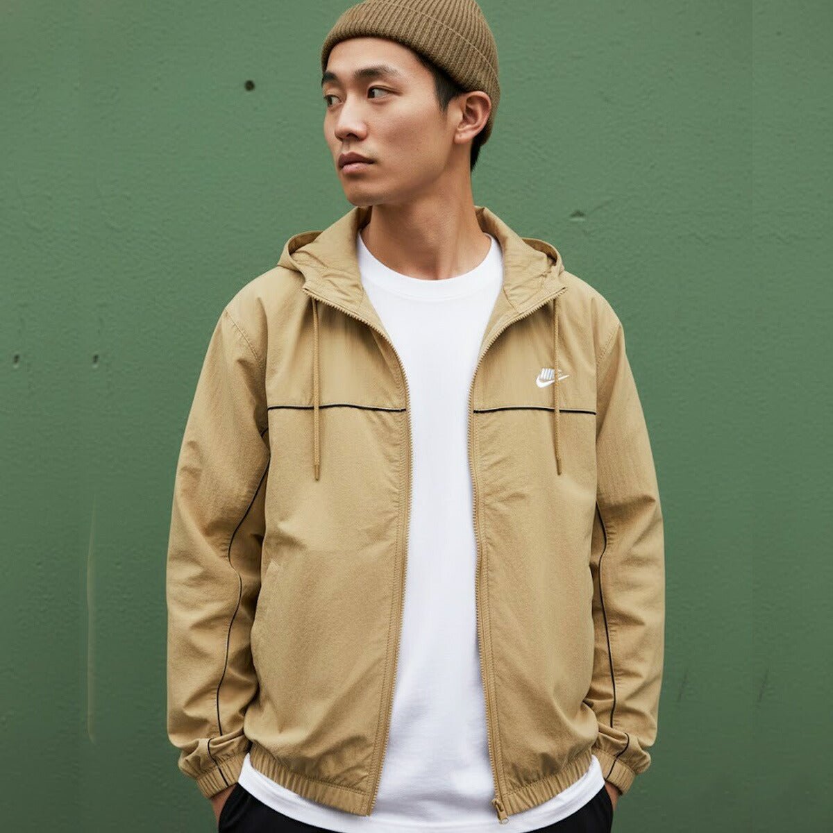 ナイキ クラブ ウインドジャケット メンズ ブランド NIKE フード付き フーディ バックプリント付き 裏メッシュ 裏地付き フルジップ HJ2013 298 薄茶色 ベージュ 新作 ウーブン woven 大きいサイズ 有 スポーツウェア トレーニングウェア スポーツ おしゃれ - 【公式】限定ジャージのタケスポ（Limited jersey takespo）