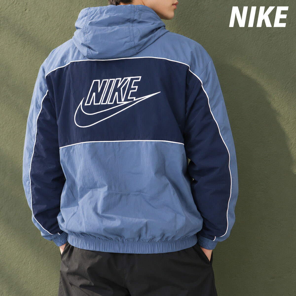 ナイキ クラブ ウインドジャケット メンズ ブランド NIKE フード付き フーディ バックプリント付き 裏メッシュ 裏地付き フルジップ HJ2013 491 紺 ネイビー 新作 ウーブン woven 大きいサイズ 有 スポーツウェア