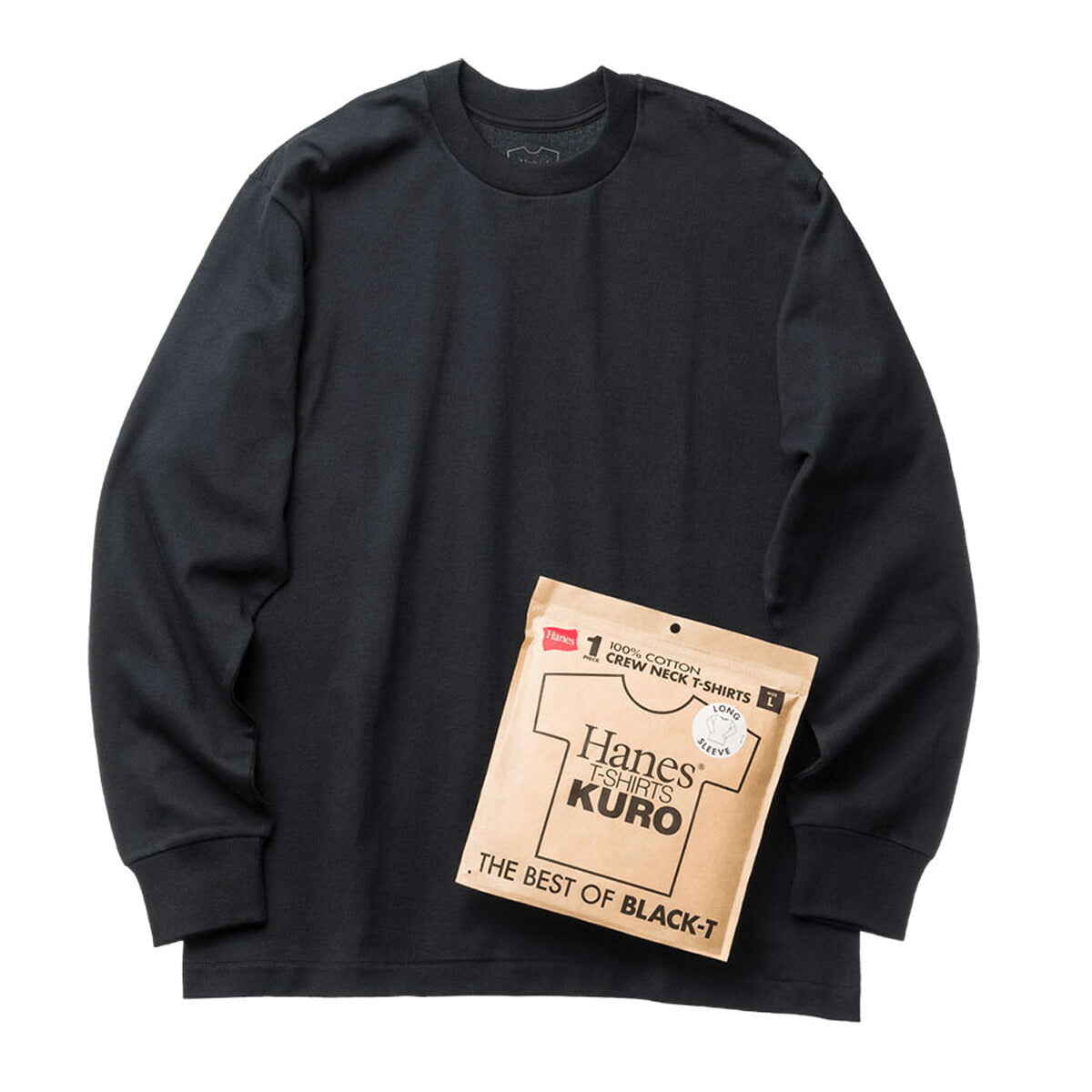 ロンT 長袖Tシャツ メンズ ブランド ヘインズ スポーツ Tシャツ ロンティー ロングTシャツ 長袖 Hanes KURO XXL 無地 黒 コットン100% 綿100% 大きいサイズ パックT HM4D202L ブラック 有