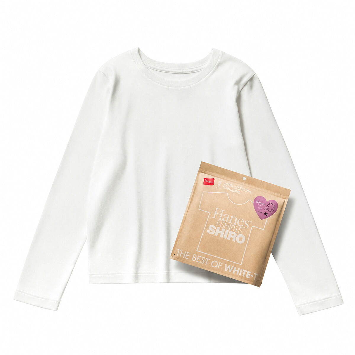 ロンT 長袖Tシャツ レディース ブランド ヘインズ スポーツ Tシャツ ロンティー ロングTシャツ 長袖 Hanes しろ シロ SHIRO for HER クルーネック 白 コットン100% 綿100% パックT HW4E201 ホワイト 新作