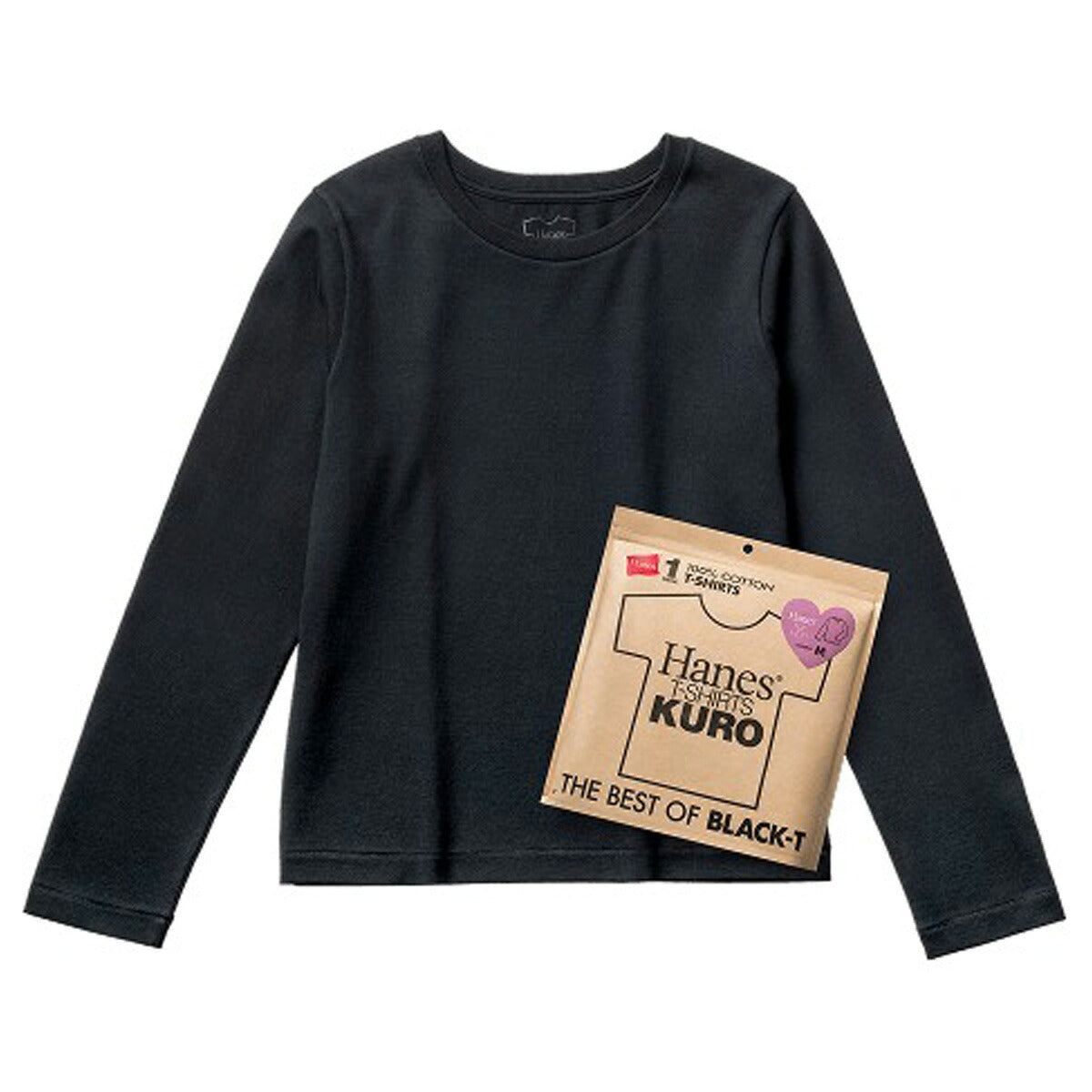 ロンT 長袖Tシャツ レディース ブランド ヘインズ スポーツ Tシャツ ロンティー ロングTシャツ 長袖 Hanes クロ くろ KURO for HER クルーネック 黒 コットン100% 綿100% パックT HW4E202 ブラック 新作