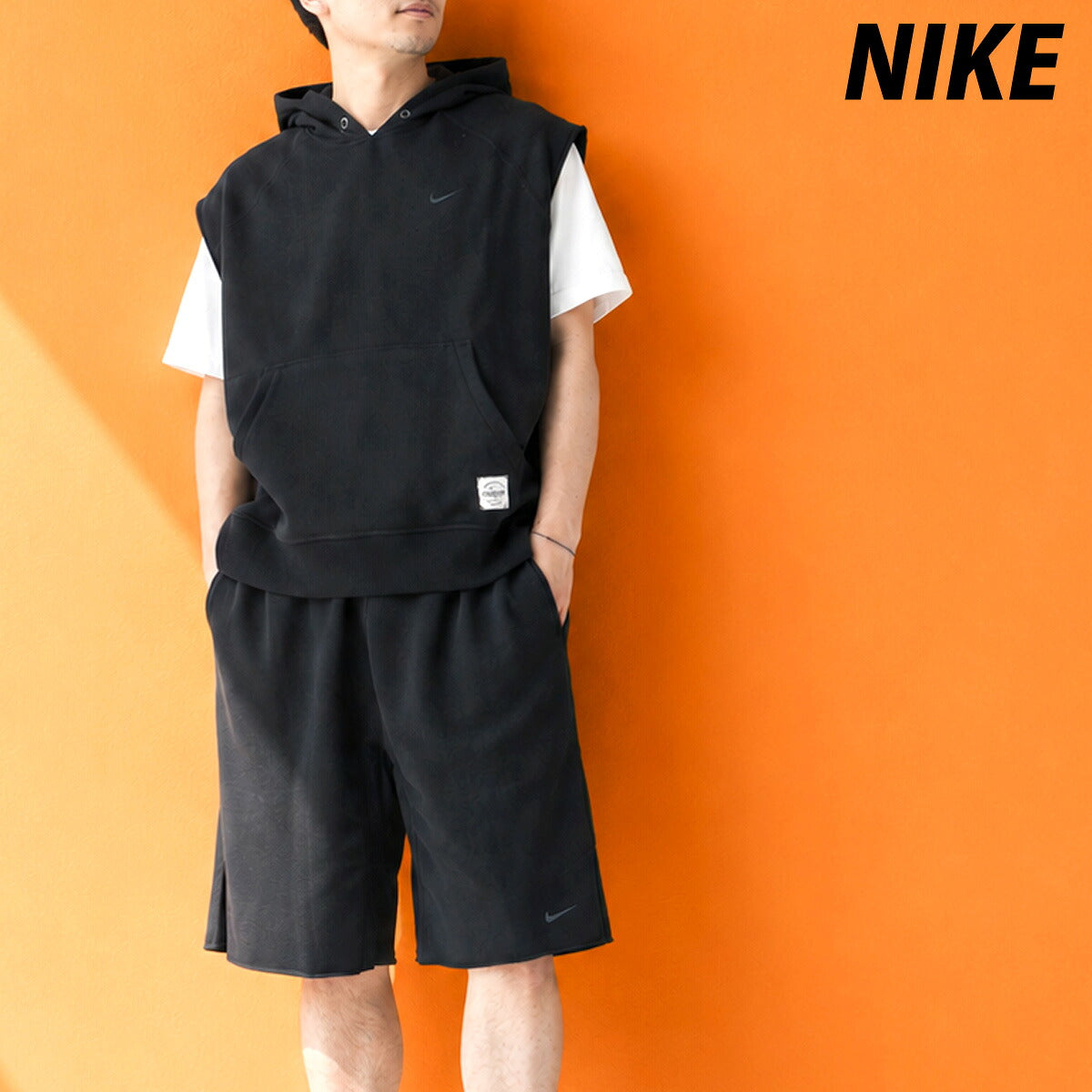 ナイキ スウェット 上下 セットアップ メンズ ブランド NIKE ノースリーブ ハーフパンツ 裏毛 フード付き フーディ IF2796 010 黒 ブラック 上下セット 大きいサイズ 有 スポーツウェア トレーニングウェア
