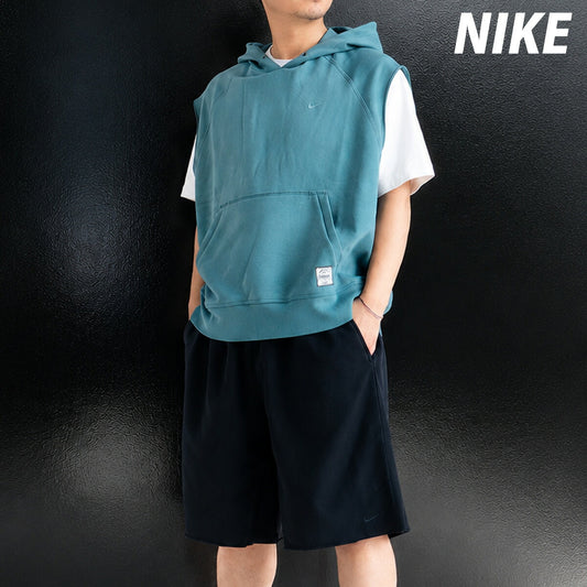 ナイキ スウェット 上下 セットアップ メンズ ブランド NIKE ノースリーブ ハーフパンツ 裏毛 フード付き フーディ IF2796 382 青 ブルー 上下セット 大きいサイズ 有 スポーツウェア トレーニングウェア