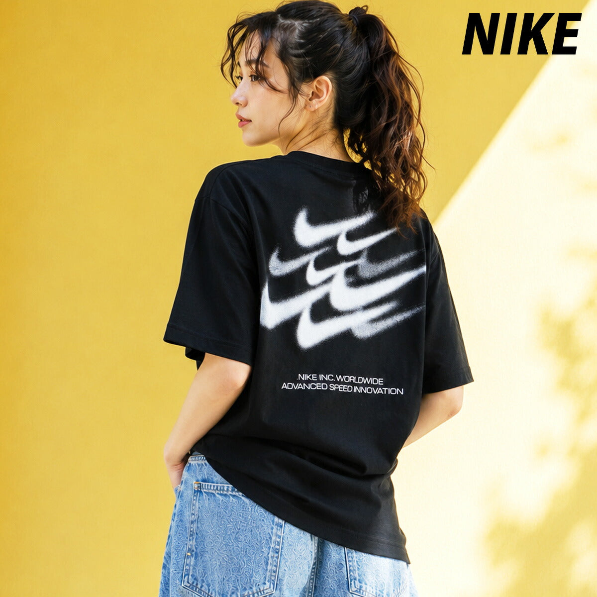 ナイキ 半袖 Tシャツ レディース ブランド NIKE バックプリント ゆったり コットン100 綿100 ビッグシルエット 体型カバー IM6412 010 黒 ブラック ウィメンズ かわいい 大きいサイズ 有 トップス ウォーキング 