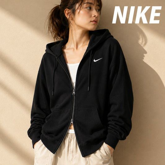 ナイキ パーカー スウェット フーディ スタジオフリース スウェットパーカー レディース ブランド フルジップ NIKE ゆったり フード付き Wファスナー スエット IM8109 001 黒 ブラック 新作 ウィメンズ かわいい