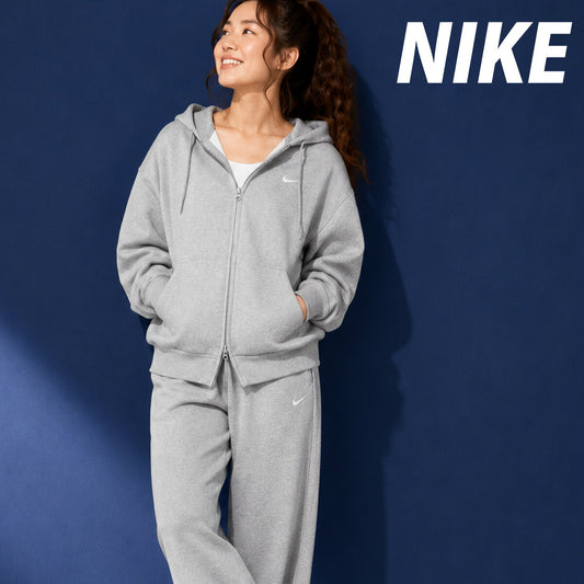 ナイキ スタジオフリース スウェット 上下 セットアップ レディース ブランド NIKE ゆったり フード付き Wファスナー スエット 裏毛 IM8109 063 灰色 グレー 新作 上下セット ウィメンズ かわいい 大きいサイズ 