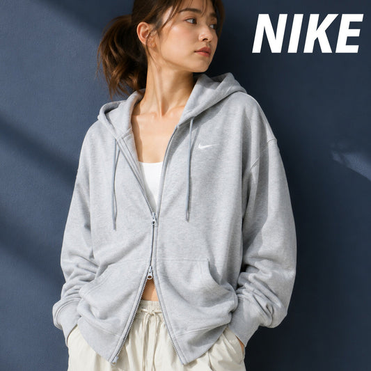 ナイキ パーカー スウェット フーディ スタジオフリース スウェットパーカー レディース ブランド フルジップ NIKE ゆったり フード付き Wファスナー スエット IM8109 063 灰色 グレー 新作 ウィメンズ かわいい