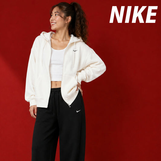 ナイキ スタジオフリース スウェット 上下 セットアップ レディース ブランド NIKE ゆったり フード付き Wファスナー スエット 裏毛 IM8109 133 白 ホワイト 新作 上下セット ウィメンズ かわいい 大きいサイズ 
