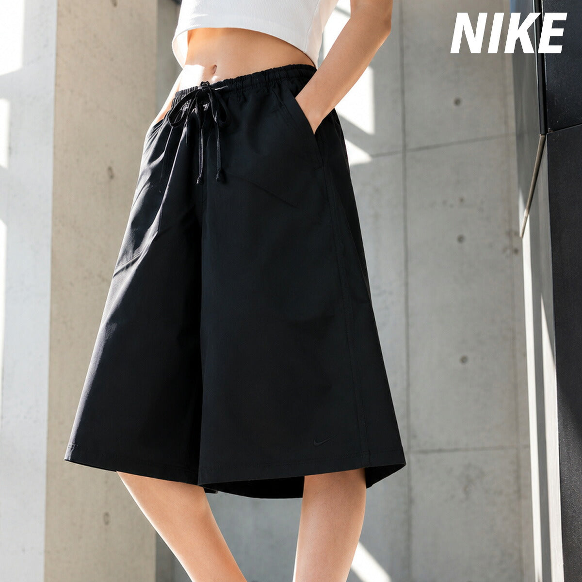 ナイキ キュロットパンツ ハーフパンツ レディース ブランド NIKE 膝下丈 ゆったり キレイめ チノ ウエストゴム IM8412 010 黒 ブラック ウィメンズ かわいい 大きいサイズ 有 ボトムス ウォーキング 
