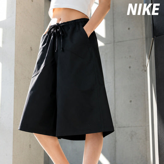 ナイキ キュロットパンツ ハーフパンツ レディース ブランド NIKE 膝下丈 ゆったり キレイめ チノ ウエストゴム IM8412 010 黒 ブラック ウィメンズ かわいい 大きいサイズ 有 ボトムス ウォーキング 