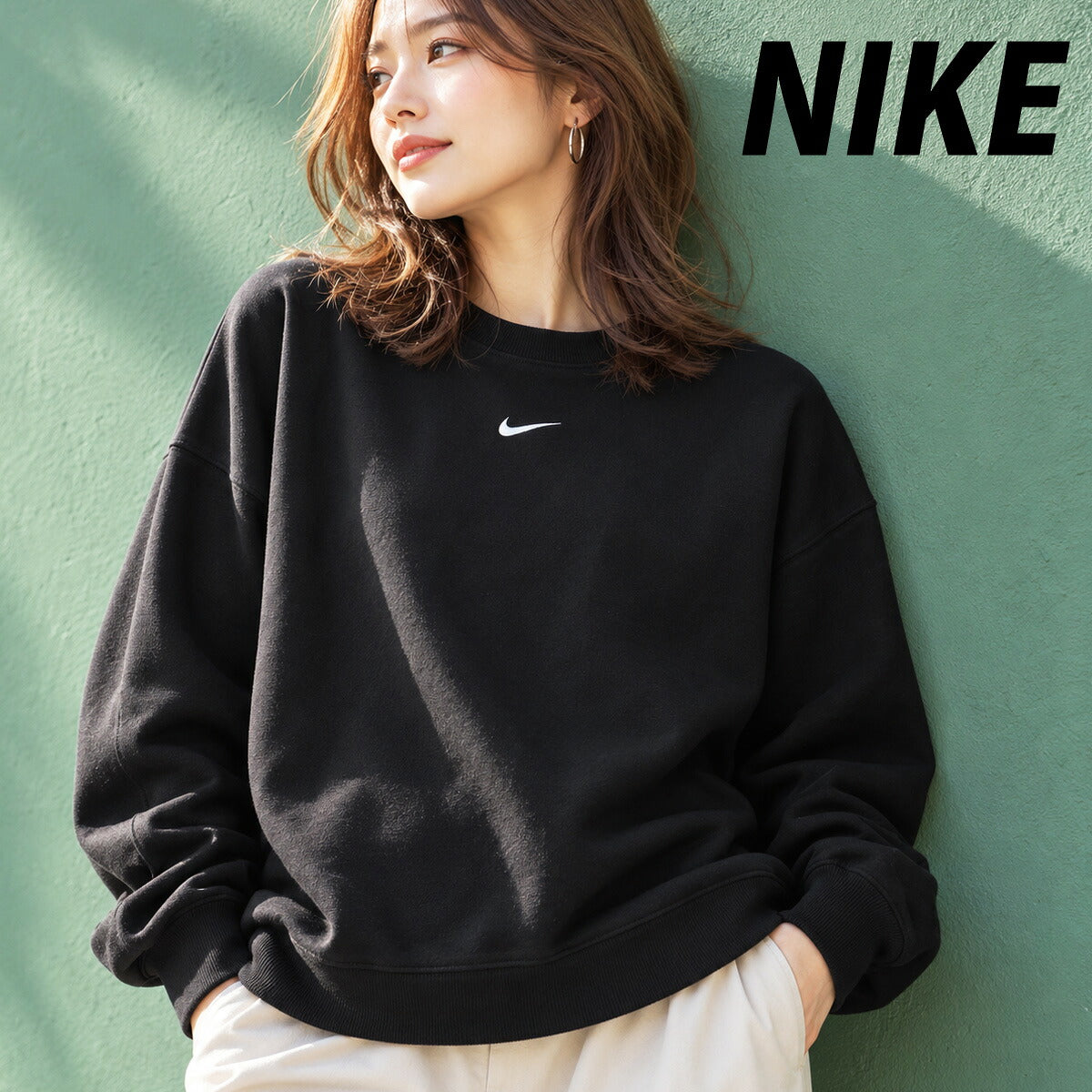 ナイキ トレーナー スウェット STDO フリース スウェットシャツ レディース ブランド クルーネック スエット NIKE 裏毛 プルオーバー ワンポイント 綿混 IM8510 001 黒 ブラック 新作 ウィメンズ かわいい