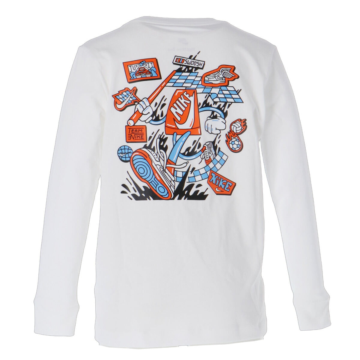 ロンT 長袖Tシャツ キッズ ナイキ スポーツ ブランド Tシャツ ロンティー ロングTシャツ ジュニア 長袖 NIKE NSW バックプリント付き コットン100 綿100 シューズボックス IO1994 白 ホワイト 新作 男 女の子