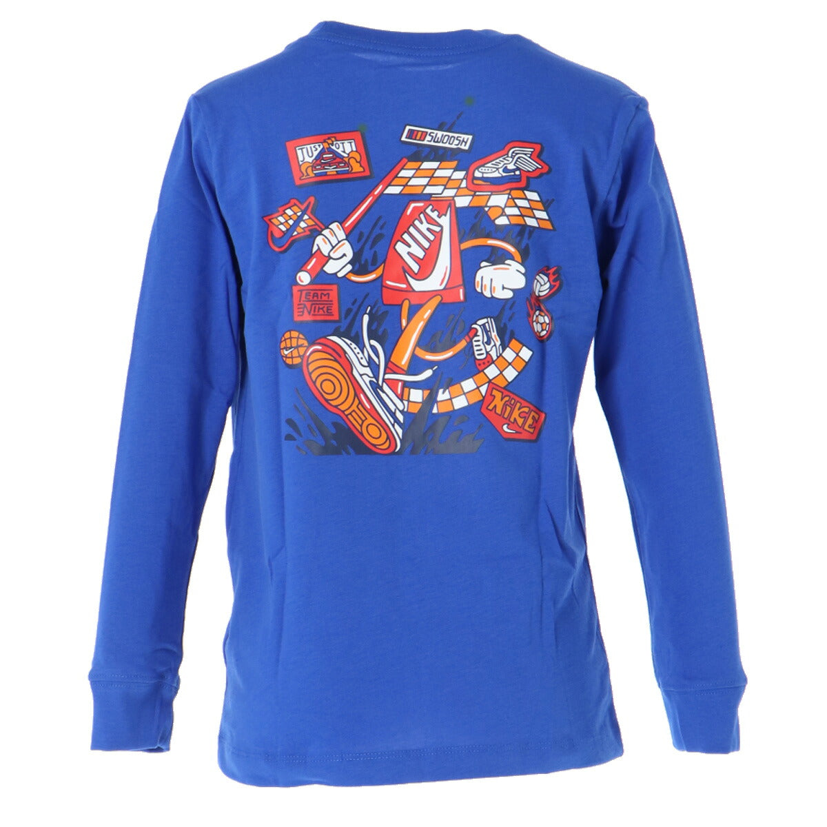 ロンT 長袖Tシャツ キッズ ナイキ スポーツ ブランド Tシャツ ロンティー ロングTシャツ ジュニア 長袖 NIKE NSW バックプリント付き コットン100 綿100 シューズボックス IO1994 3ds 青 ブルー 男 女の子