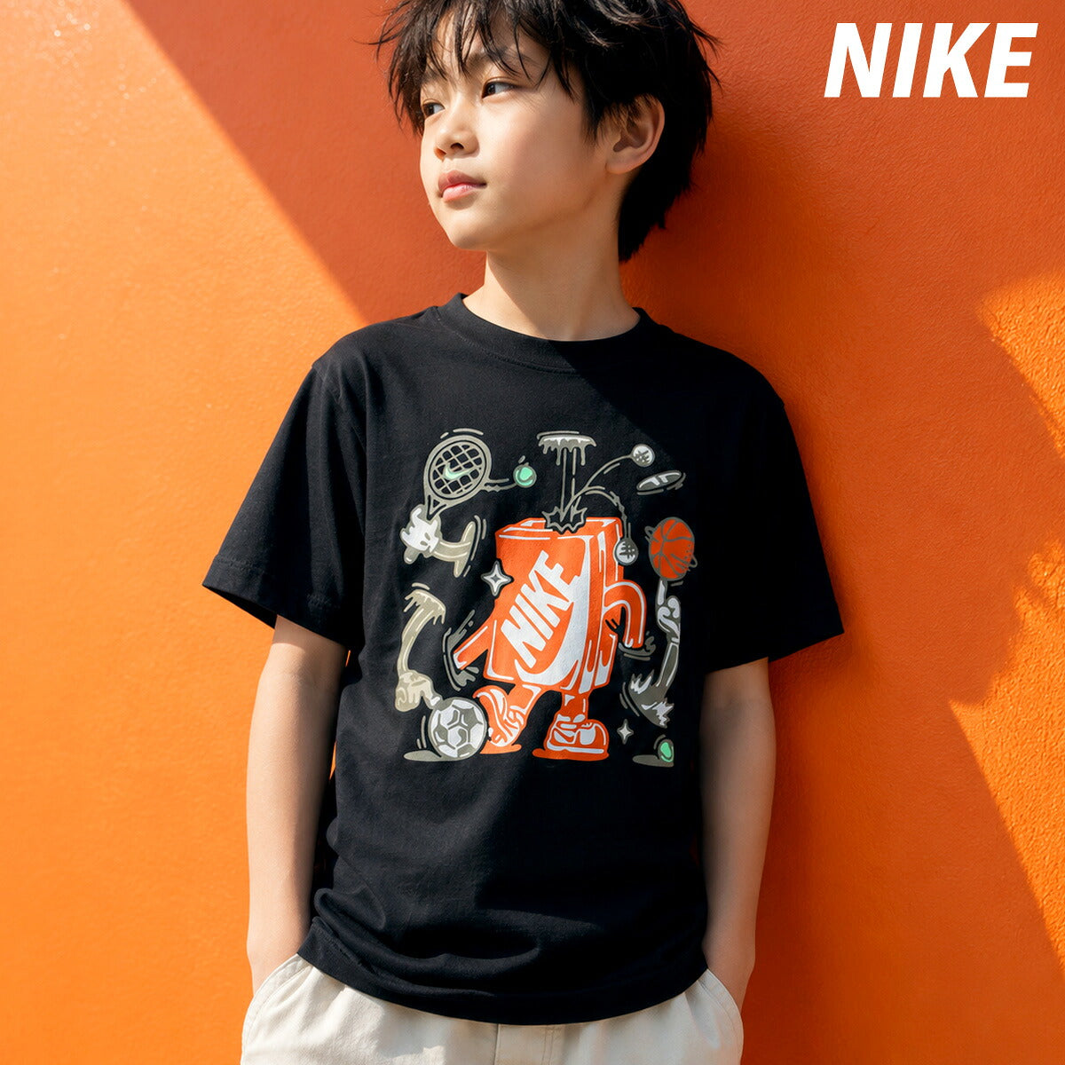 ナイキ 半袖 Tシャツ ジュニア ブランド NIKE コットン100 綿100 シューズボックス IO1995 010 黒 ブラック 新作 男 女の子 キッズ 男の子 スポーツウェア トレーニングウェア スポーツ おしゃれ