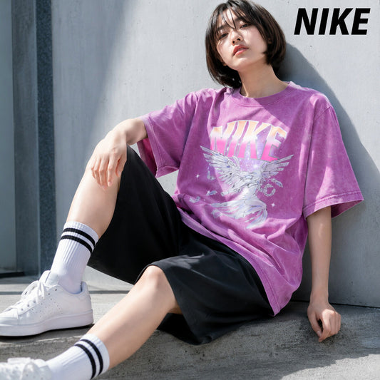 ナイキ 半袖 Tシャツ レディース ブランド NIKE コットン100 綿100 ヴィンテージ風 ゆったり ビッグシルエット 体型カバー IW1198 544 紫 パープル 新作 ウィメンズ かわいい 大きいサイズ 有 トップス ウォーキング 