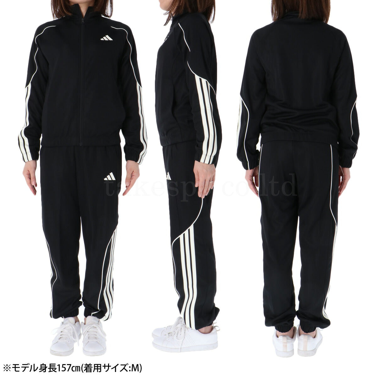 アディダス ジャージ上下 スタジアム ジャージ 上下 セットアップ レディース ブランド adidas フルジップ 3ストライプス スリーストライプス 黒 トラックスーツ サイドライン KKR16 ブラック 新作 上下セット