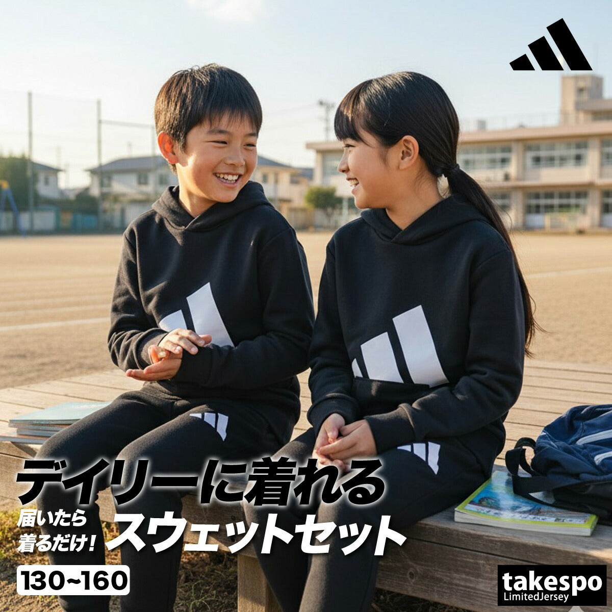 アディダス スウェット 上下 ジュニア ビッグロゴ ブラック グレー ブルー KRJ93