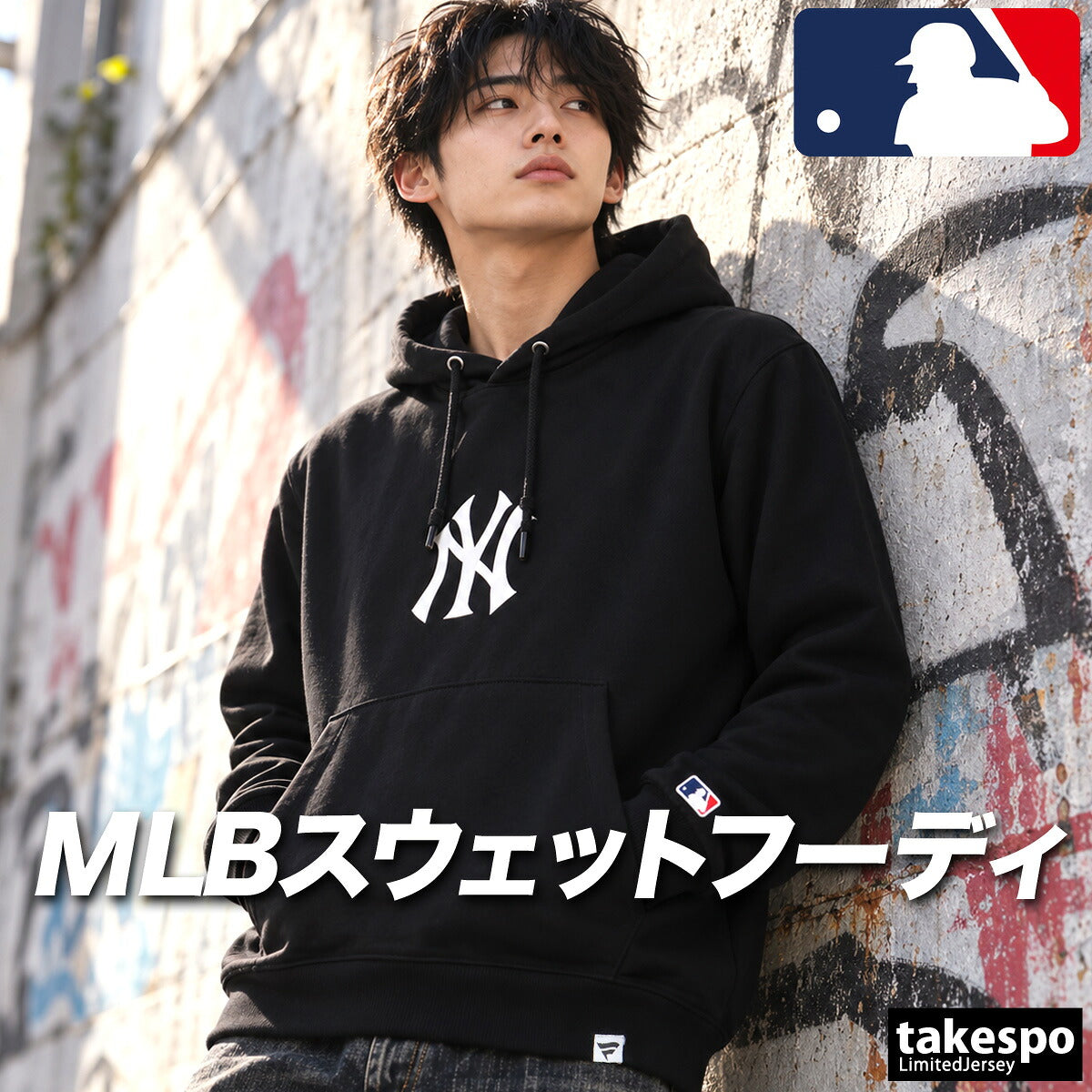 メジャーリーグベースボール パーカー スウェット フーディ スウェットパーカー メンズ ブランド プルオーバー MLB フード付き 黒 バックプリント コットン100% 綿100% 野球 LA NY SD ドジャース