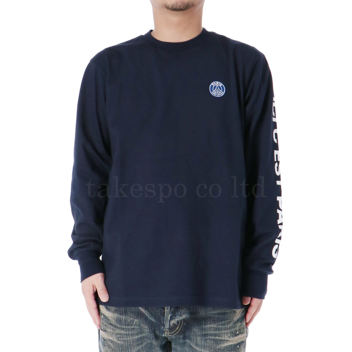 パリ・サンジェルマン Tシャツ メンズ EMB LOGO&PRINTSLEEVE ネイビー ホワイト PS0325S