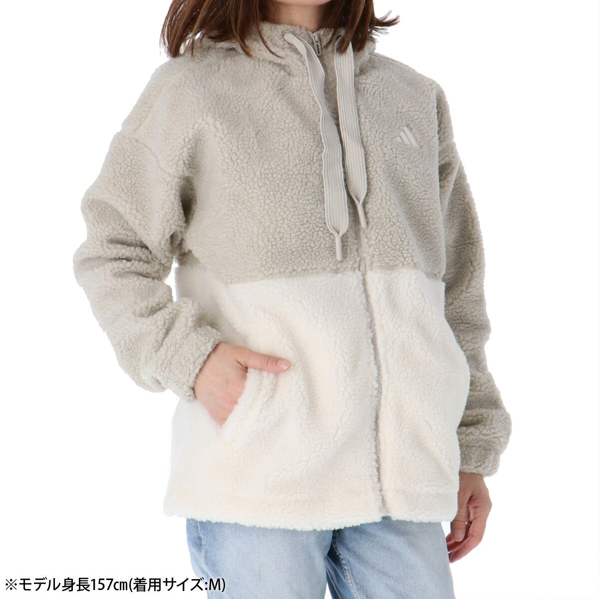 アディダス ボアジャケット レディース ボア ホワイト ブラック SH901