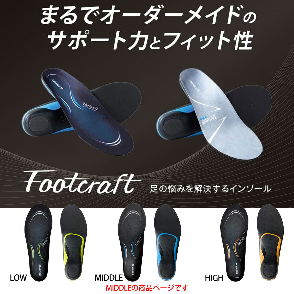 ザムスト インソール メンズ レディース フットクラフト ミドル ブルー STANDARDMIDDLE