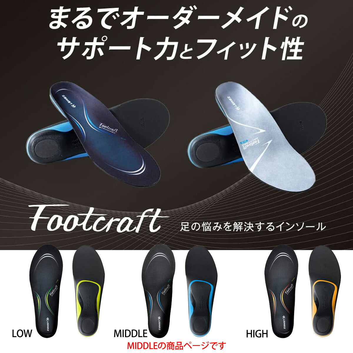 ザムスト インソール メンズ レディース フットクラフト ミドル ブルー STANDARDMIDDLE