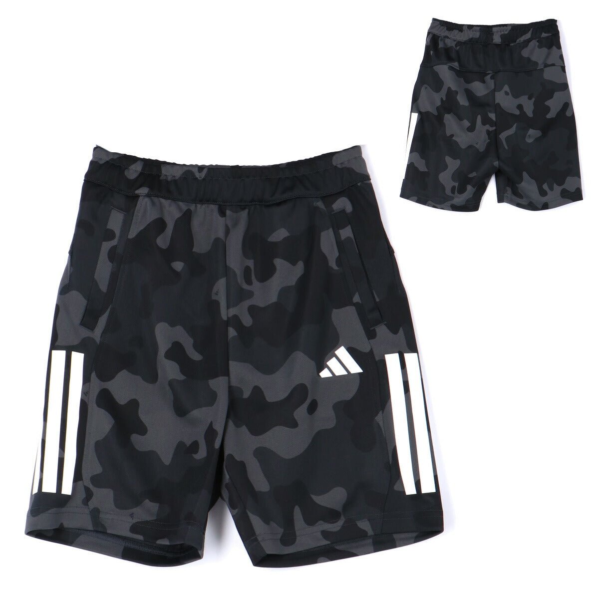 アディダス マストハブ Tシャツ ハーフパンツ 上下 セットアップ ジュニア ブランド adidas 軽量 薄手 カモ柄 カモフラージュ 3ストライプス スリーストライプス 黒 F5706 上下セット 男 女の子 キッズ 男の子 プラクティスシャツ プラシャツ スポーツウェア トレーニングウェア スポーツ おしゃれ - 【公式】限定ジャージのタケスポ（Limited jersey takespo）