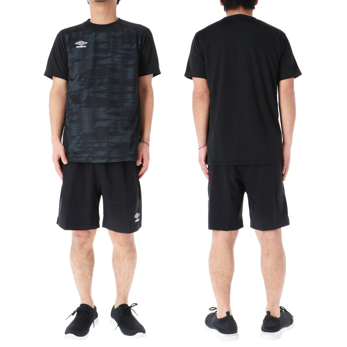 アンブロ ゲームシャツ(グラフィック) ストレッチウーブンパンツ Tシャツ ハーフパンツ 上下 セットアップ メンズ ブランド umbro サッカー フットサル 半袖 吸汗 速乾 UVカット UAS6310 ブラック 上下セット