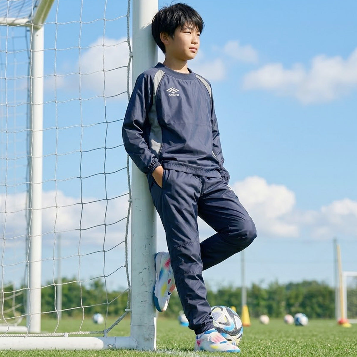 アンブロ チーム ウインドブレーカー 上下 セットアップ ジュニア ブランド umbro ピステ サッカー フットサル 防風 はっ水 撥水 黒 UF5FWB01JA ブラック ネイビー ブルー グリーン レッド